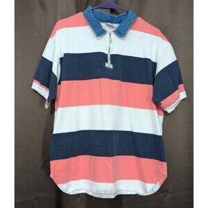 Carolina Colours Men’s Striped Shirt 1/4 Zip Denim Collar Size XL 90s